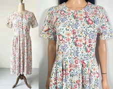 1990s Peach Fruit And Floral Print All Cotton Shirtdress Size M
