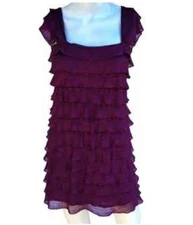 Studio m Knit Mini Dress Women Medium Petite Plum Layered Ruffle Lined Party