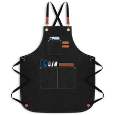Canvas Cross Back Apron with Large Pockets for Work Cooking BBQ Grilling