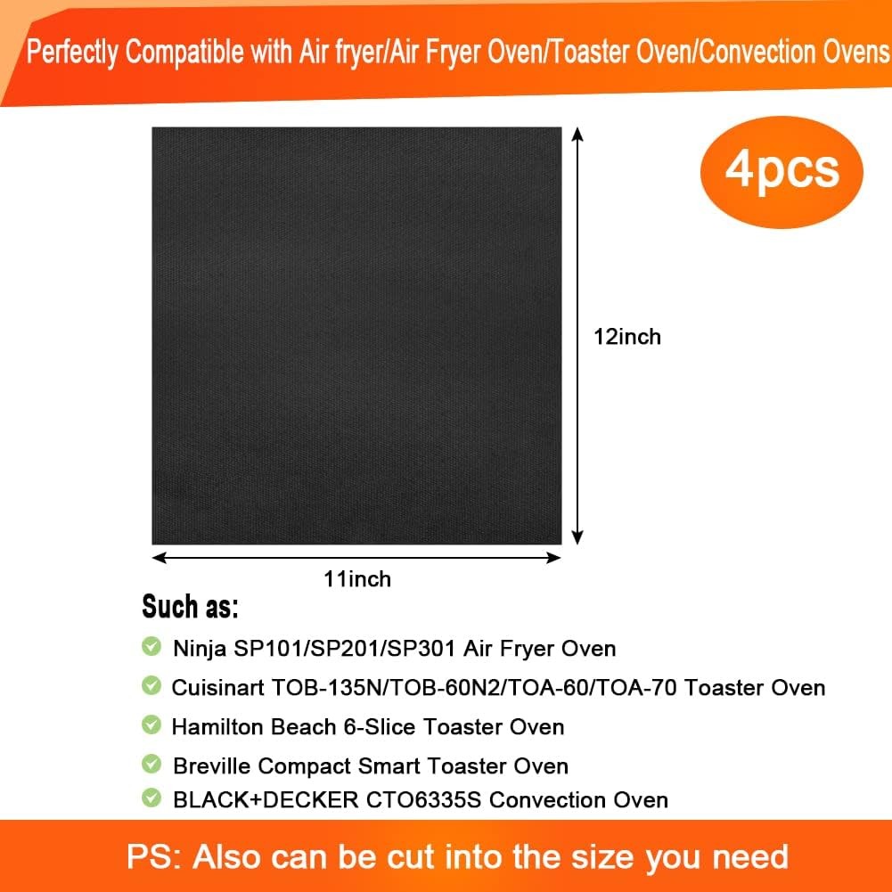 BYKITCHEN Air Fryer Oven Liners, 11x12 Inches, Set 4pcsx11*12 Black 