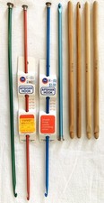 Estate Lot - Crochet Hooks - 4 Aluminum 10-14" Afghan Hooks, 4 Wood Hooks 10"