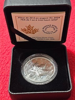 2024 Canada $20 99.99% 1oz 31.39g Silver ULTRA HIGH RELIEF MAPLE LEAF #T1009