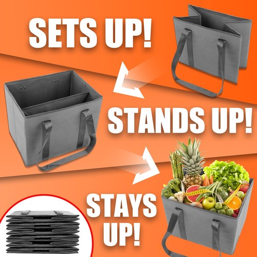 4 Pack Reusable Grocery Bags - Heavy Duty Reusable Shopping Bags with Box Sha... - Picture 2 of 9