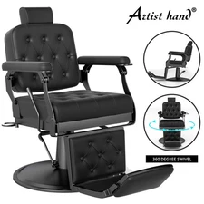 Black Vintage Recline All Purpose Barber Chair Hydraulic Heavy Duty Salon Beauty