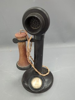 ANTIQUE Candlestick Telephone Vintage Desk Phone Cloth Cord Black P15