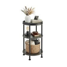 Small Round Side Table, Rustic Grey End Table with Tray Top, 3-Tier... Fast Ship