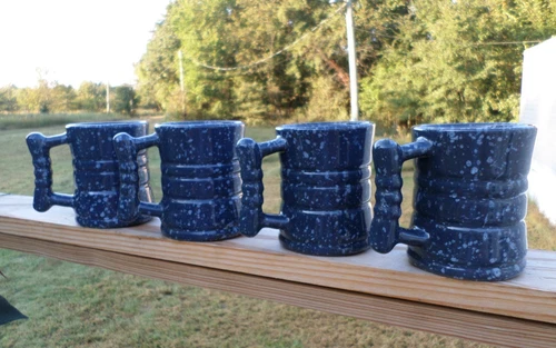 Frankoma C3 Coffee Mugs Navy Blue with Specks Set of 4 Looks Like Graniteware