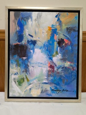 Original framed textured abstract acrylic painting on Canvas. 18in x 22in