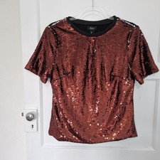Anita & Green Sequin Top UK 12 Copper Festival Party Sparkly T Shirt NWT
