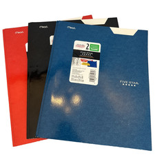 Lot of 4 Mead Five Star 2 Pocket 3 Prong Red/Blue/Black Folders