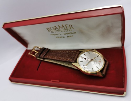 Vtg 1960s Roamer Superking 17 Jewels Gold Plated 33mm Gents Watch & Original Box - Picture 2 of 19