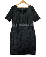 INC International Concepts Women's Black Dress Short Sleeve Zip V-Neck Size XL