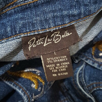 コットン Jean Jacket Denim Blue Embellished Size Large Patti LeBelle