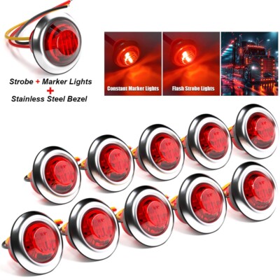 10x 3/4'' LED Strobe+Steady Marker Lights Dual Function RED 3 Wires 12V 24V