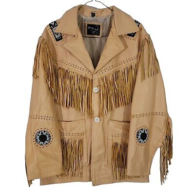 Real Leather Brand Vintage Tan Leather Fringe Embellished Real Leather Brand Vintage Tan Leather Fringe Embellished