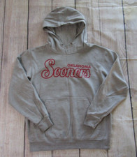 Oklahoma Sooners Gray Red Spellout Pullover Long Sleeve Hoodie Mens Size Medium