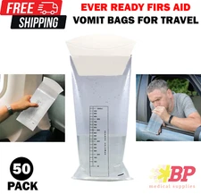 Emesis Vomit Bags with Funnel and Leakproof Travel Nausea Motion Sick - 50 Pack