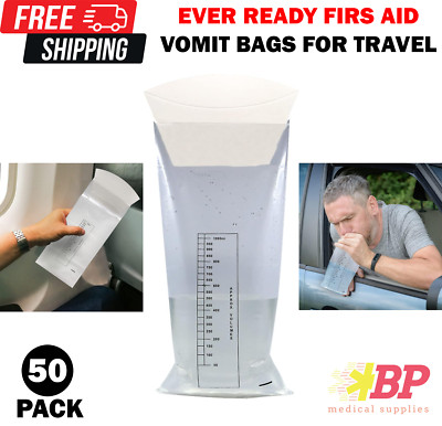 Emesis Vomit Bags with Funnel and Leakproof Travel Nausea Motion Sick - 50 Pack