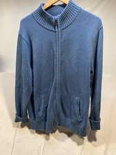 LL Bean Full Zip Mens Blue Large Reg L Cotton Knit Sweater Jacket ID 258292