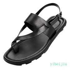 2025 Summer Mens Clip Toe Real Leather Sandals Flats Roman Shoes Slingback Beach