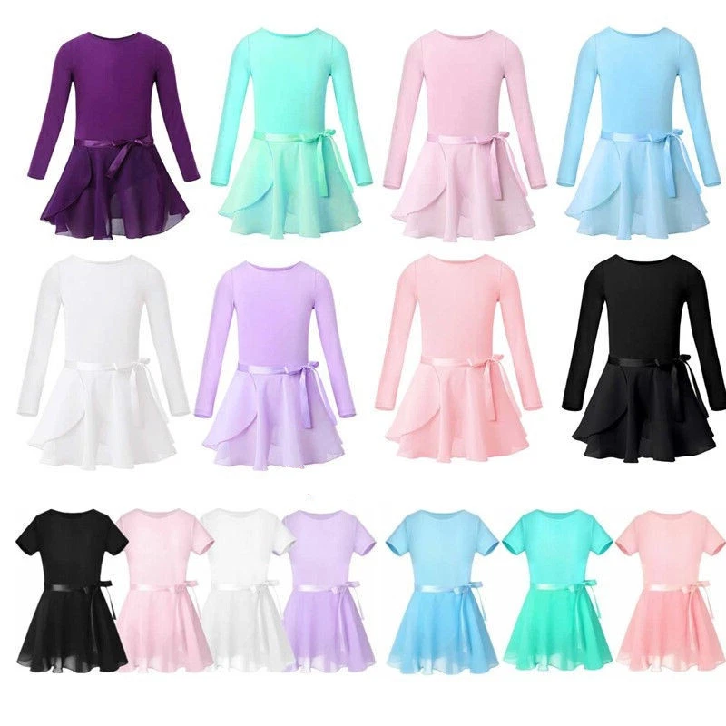 DE ranrann Ballettkleid Mädchen Langarm Ballett Trikot mit Chiffon Wickelrock - Bild 2 von 3