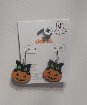 Claire's Halloween 'Pumpkin/Glitter Cat' Earrings
