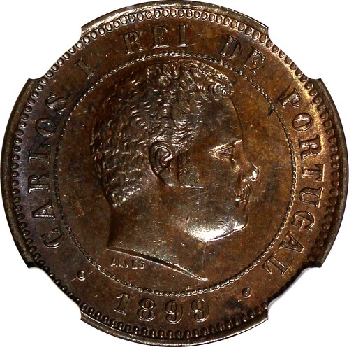 Portugal Carlos I Bronze 1899 5 Reis NGC AU58 BN KM# 530 (092) - Picture 5 of 5