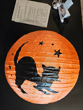 Halloween Fabric Hanging Lanterns 12in Black Kitty Pumpkin Lot of 2