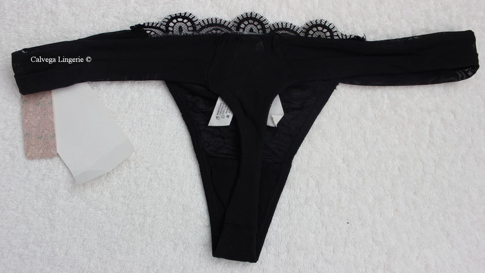 NWT Underella by ELLA MOSS 40350EM Embroidered Lace & Mesh Thong, Black, S - Image 3 of 4