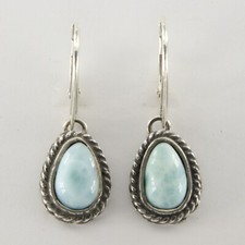 Blue LARIMAR Dangle / Drop Pear Earrings 925 STERLING SILVER Leverback 901e