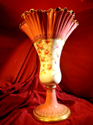 Lg  Extraordinary Copeland  Spode  Hand Painted & JEWELED Roses  Vase 14" tall