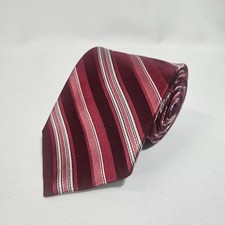 DKNY Men's Burgundy Pink White Stripe 100% Silk Tie Made in USA