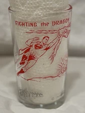 Rare 1964 SUPERMAN FIGHTING THE DRAGON POLANER PROMO GLASS 4.25 RED Version!