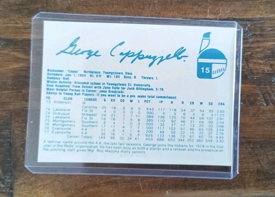 1978 Indianapolis Indians Baseball George Cappuzzello card NrMT/MINT see pics - Image 2 of 2