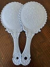 Vintage-Like Handheld Mirrors with Intricate Handles-Blue Set Of 2