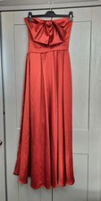 Women's Boohoo Rust Satin Strapless Long Maxi Dress with Bow Detail size 8 BNWT