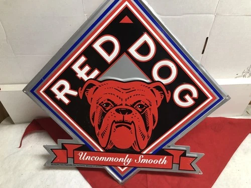 Vintage Red Dog Beer Metal Advertising Sign - Good Condition