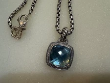New David Yurman Albion Aquamarine Pendant with Pave Diamonds in Sterling Silver