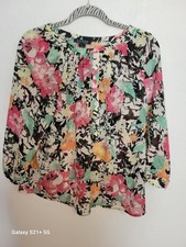 Lauren Ralph Lauren L Vibrant Floral Blouse  3/4 Sleeve Semi Sheer Boho 5 Button