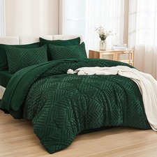 King Size Comforter Set 7 Pieces Dark Emerald Green - Bed in a Bag King Boho