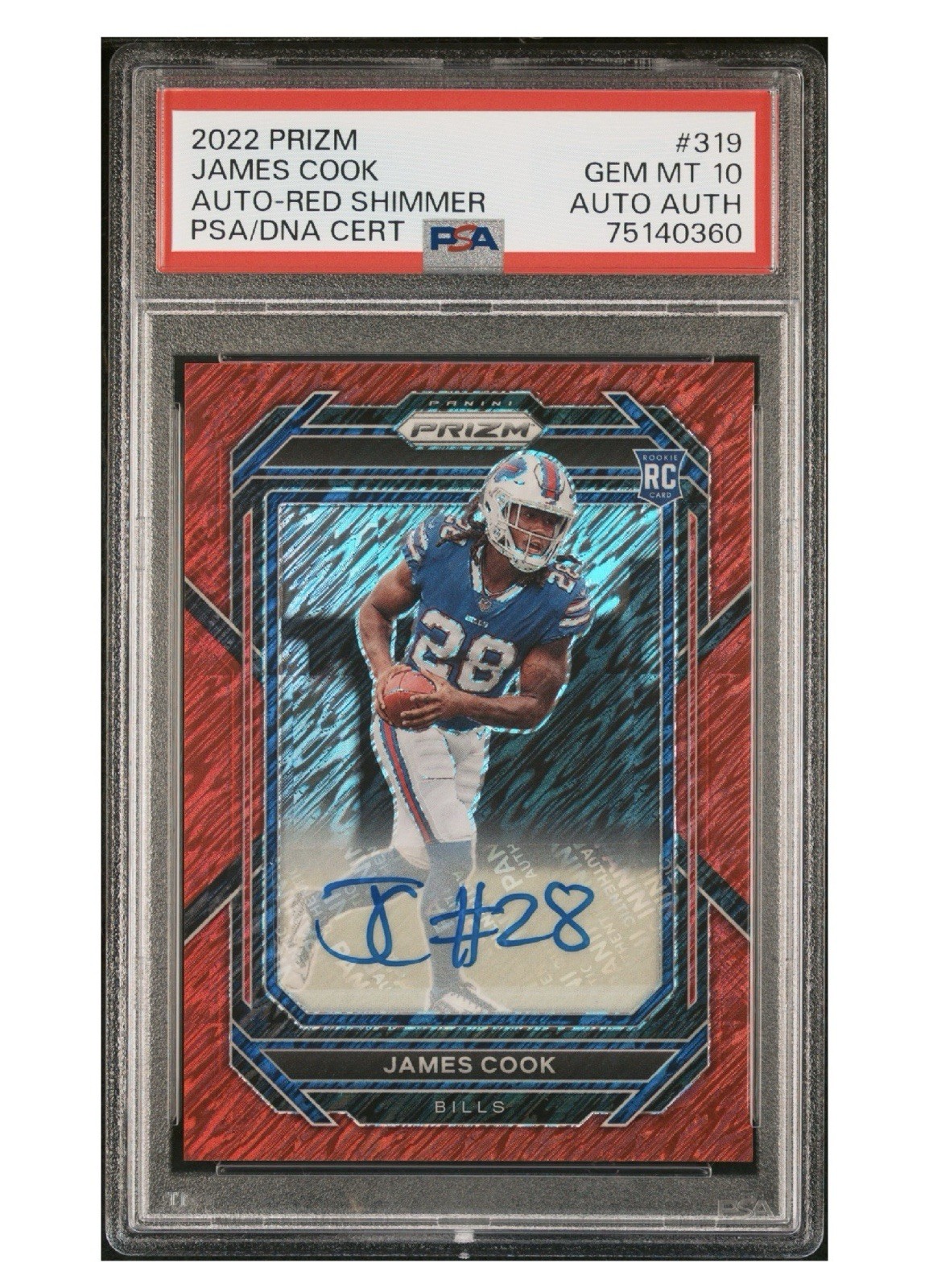 2022 Panini Prizm - PSA 10 James Cook Rookie Red Shimmer Prizm Autographs /35