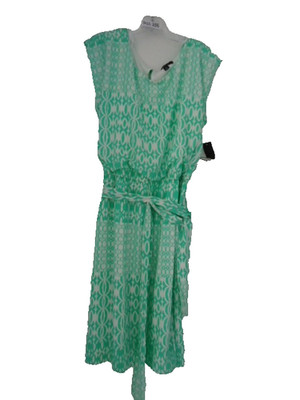 GNW Green Dress Sz XL Sleeveless Belted Lined Blouson Knee Length Summer Spring