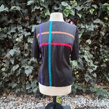 Vintage SG Sport Black Top Colorful Geometric Stripes Made in USA 90s Y2K