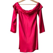 Reformation Maves Bridesmaid Satin Mini Dress Cherry Red Off-Shoulder Sz S