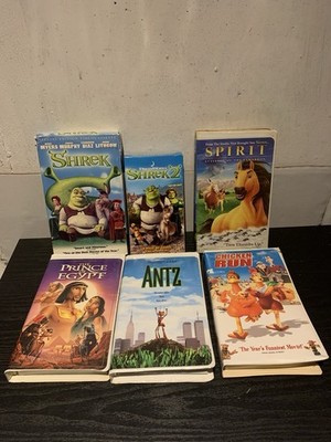Dreamworks Cartoon VHS Lot 6 Spirit Shrek Antz Chicken Run Prince EgyptClamshell