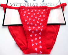 VICTORIA'S SECRET PINK Cotton String Bikini Panty S M L XL Red Hearts Lace Trim