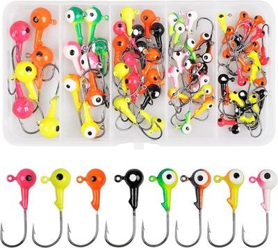Fishing Jig Head Hooks Kit, 69/70pcs Round Ball Crappie Heads 69pcs Kit 