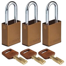 Brady Alu-Brn-38St-Ka3pk Lockout Padlock, Keyed Alike, Aluminum, Brown, 1 1/2