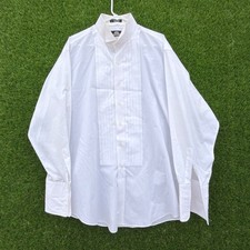 Stafford Classic Fit Pleated Off White Tuxedo Suit Studs Links Shirt 17.5 34-35