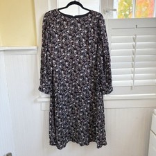 LOFT Petites Black Floral Long Sleeve Midi Dress Women’s Size 18P NEW